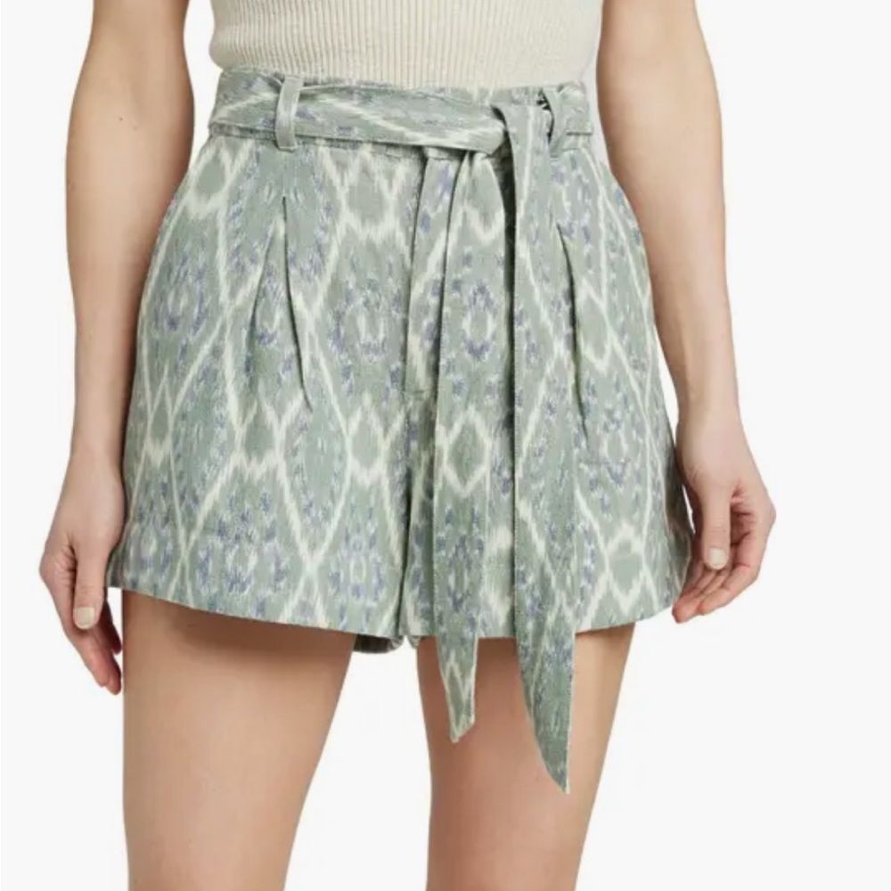 New Faherty Women’s Size 12 Isla Linen Tie Belt Shorts Green White